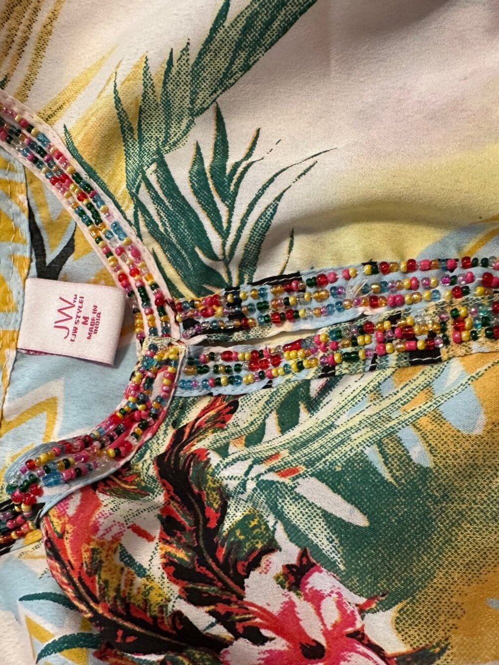 Beaded long sleeve tropical shirt